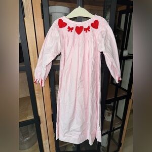 Hearts Bows smocked bishop dress long sleeve ruffle valentine’s day toddler girl